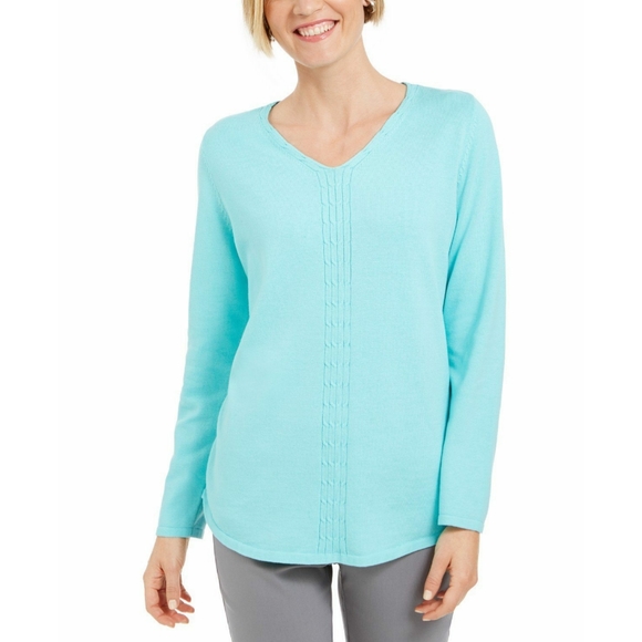 Karen Scott Cotton Mixed-Knit Sweater - Picture 1 of 2
